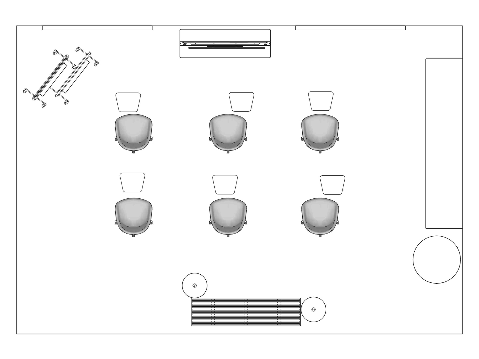 A line drawing viewed from above - Meeting Space 057 B