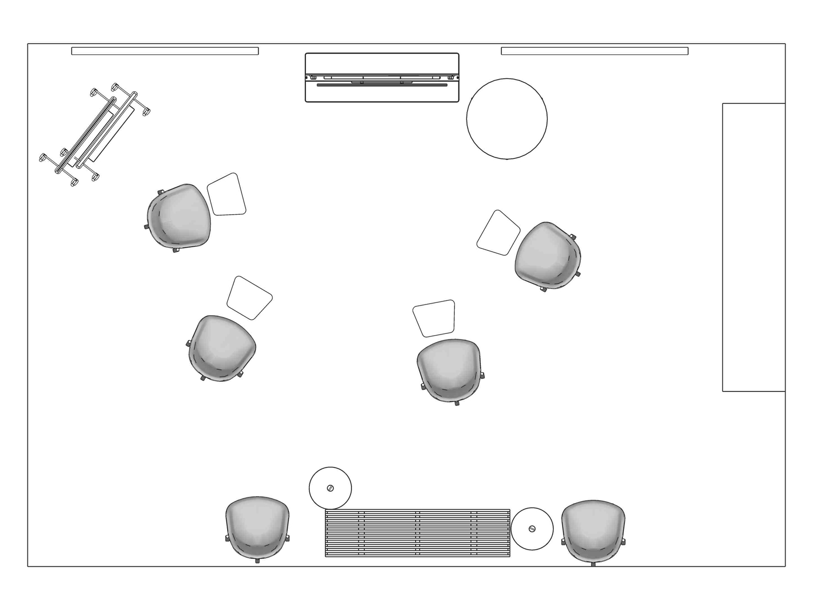 A line drawing viewed from above - Meeting Space 058 B
