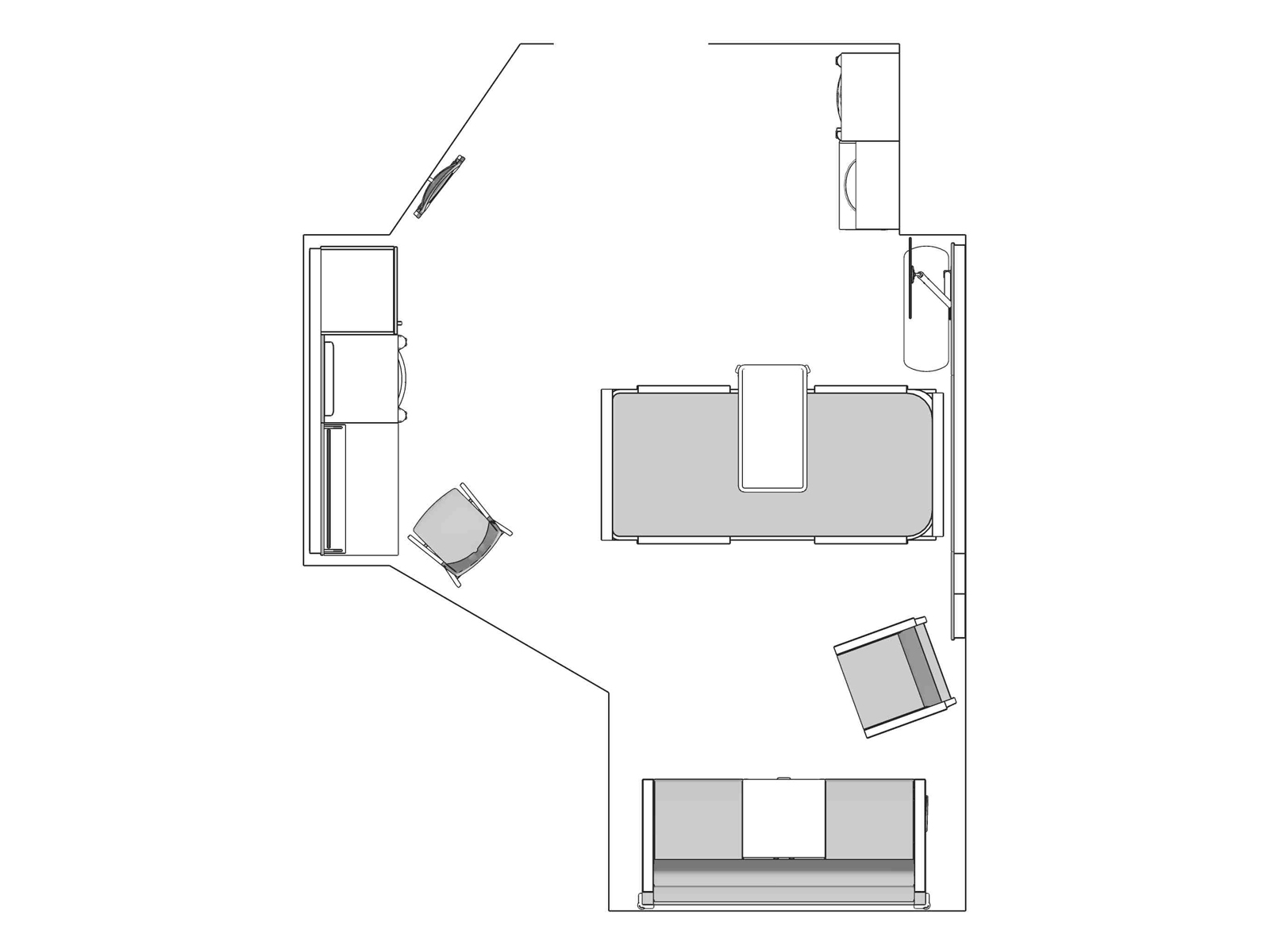 A line drawing viewed from above - Patient Room 006