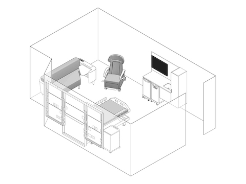 A line drawing - Patient Room 010
