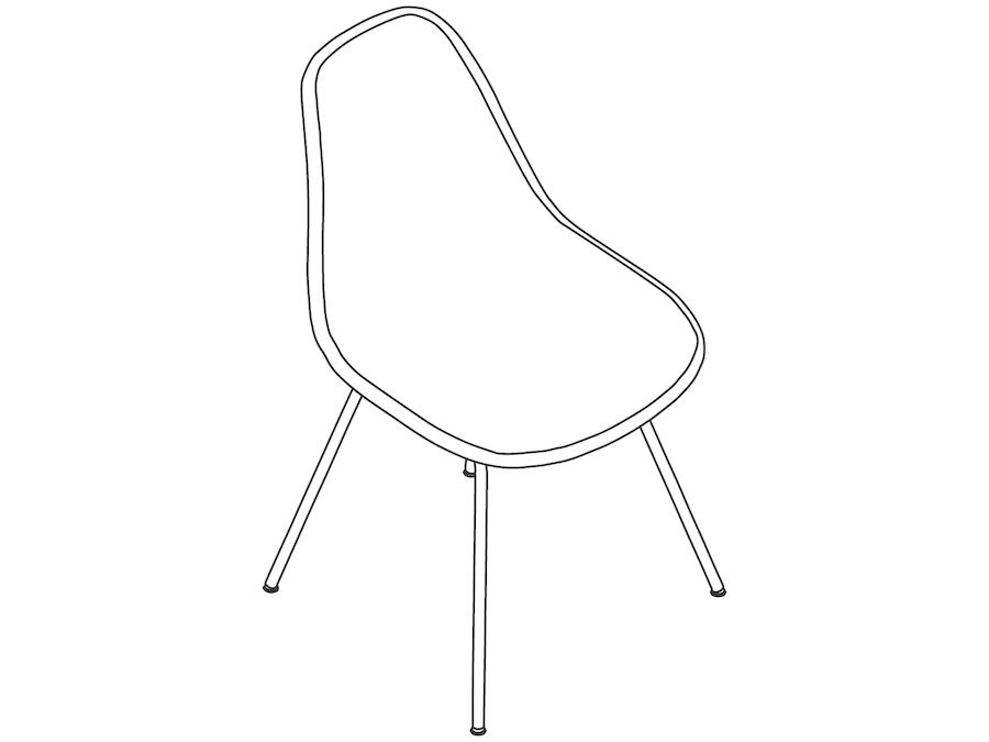 A line drawing - Eames Moulded Fibreglass Side Chair–4-Leg Base–Fully Upholstered