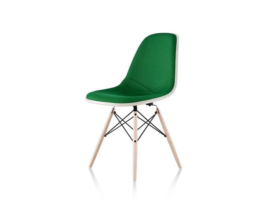 A photo - Eames Molded Fiberglass Side Chair–Dowel Base–Fully Upholstered