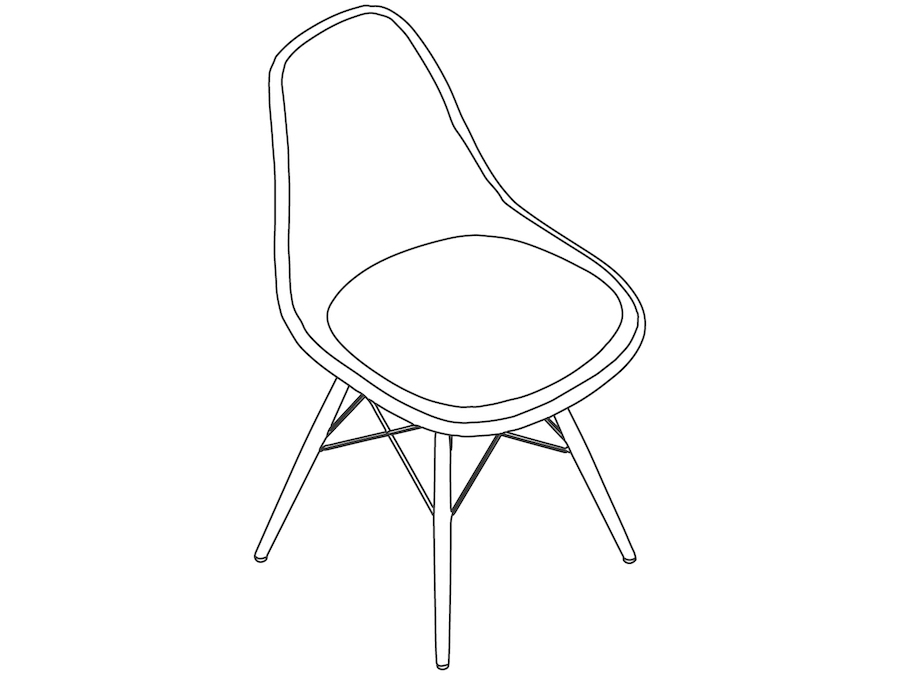 A line drawing - Eames Molded Fiberglass Side Chair–Dowel Base–Upholstered Seat Pad