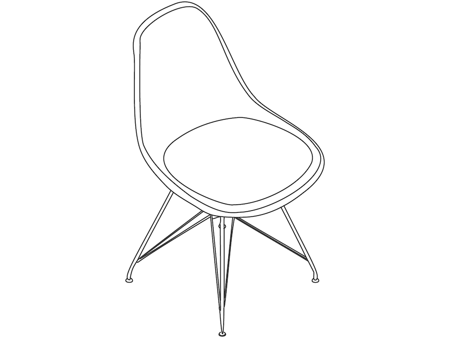 A line drawing - Eames Molded Fiberglass Side Chair–Wire Base–Upholstered Seat Pad