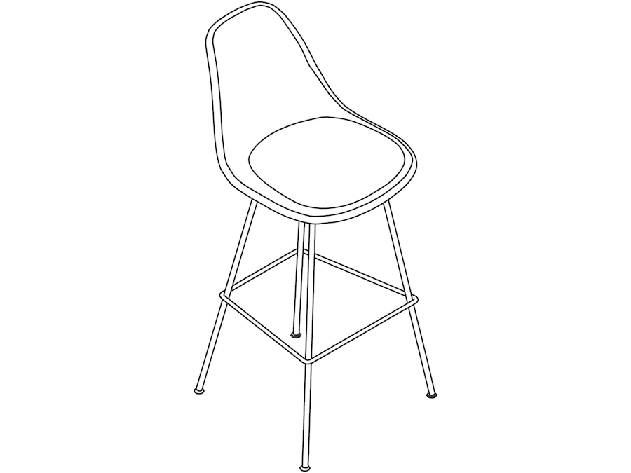 A line drawing - Eames Molded Fiberglass Stool–Bar Height–Upholstered Seat Pad