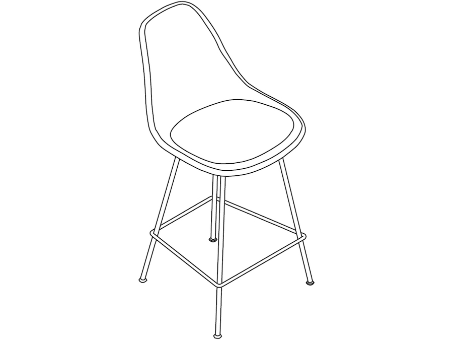 A line drawing - Eames Molded Fiberglass Stool–Counter Height–Upholstered Seat Pad