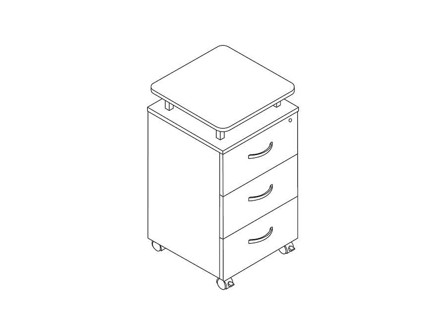 A line drawing - Nemschoff Bedside Cabinet–Raised Top–3 Drawers