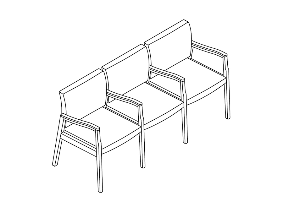 A line drawing - Nemschoff Monarch Multiple Seating–Divider Arm and Leg–3 Seat