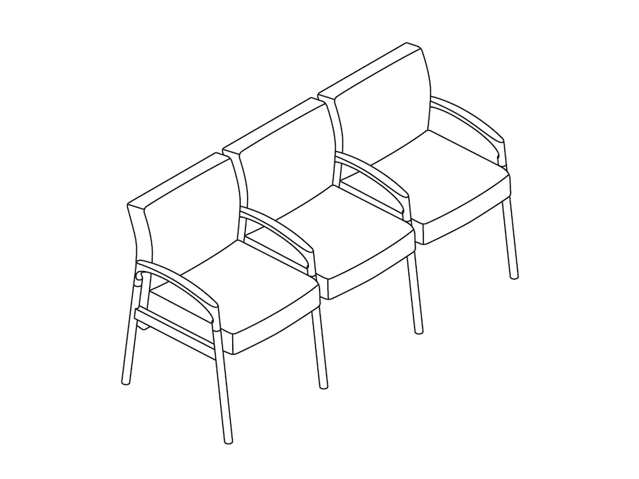 A line drawing - Nemschoff Valor Multiple Seating-Divider Arm and Leg-2 Seat
