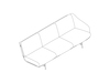 Eine Zeichnung - Striad Sofa–niedrige Rückenlehne–3 Sitze–Armlehne links–Metallbeine