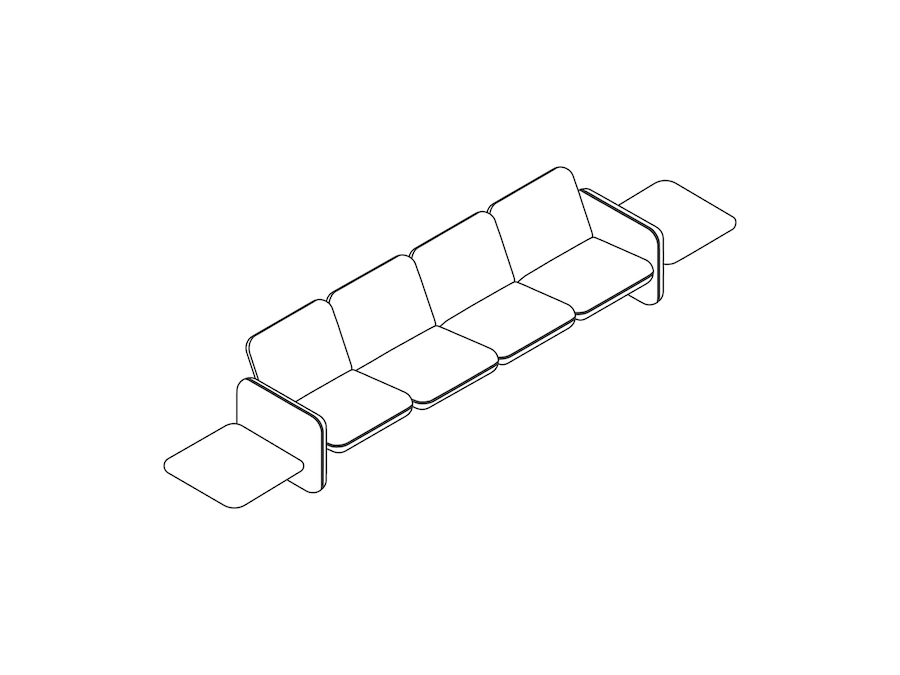 A line drawing - Wilkes Modular Sofa Group–Table Left–4 Seat–Table Right