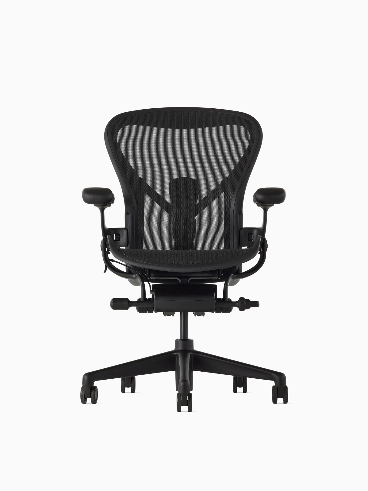 Single Aeron chair on a white background viewed from the front