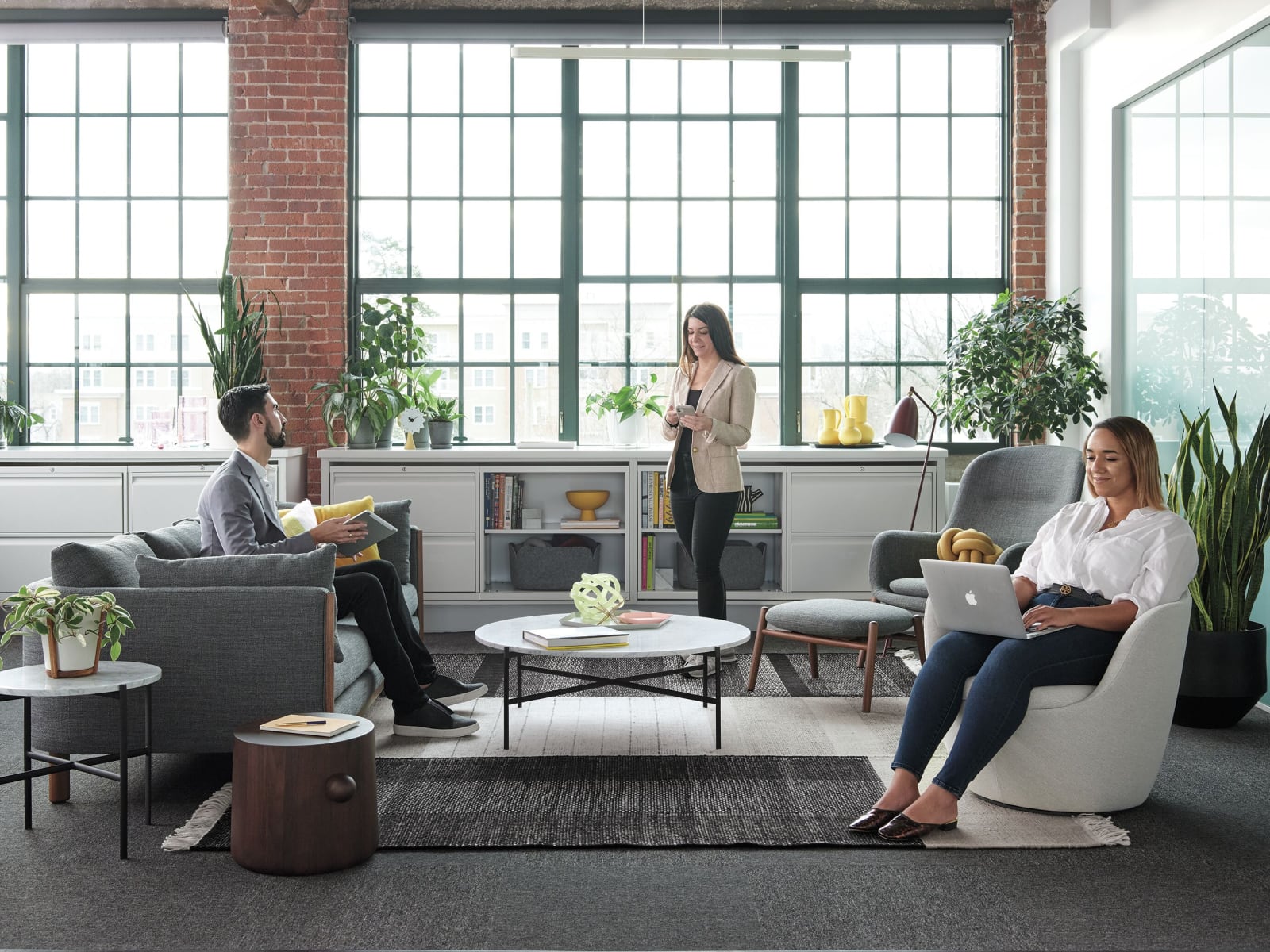 Lounge area with people.