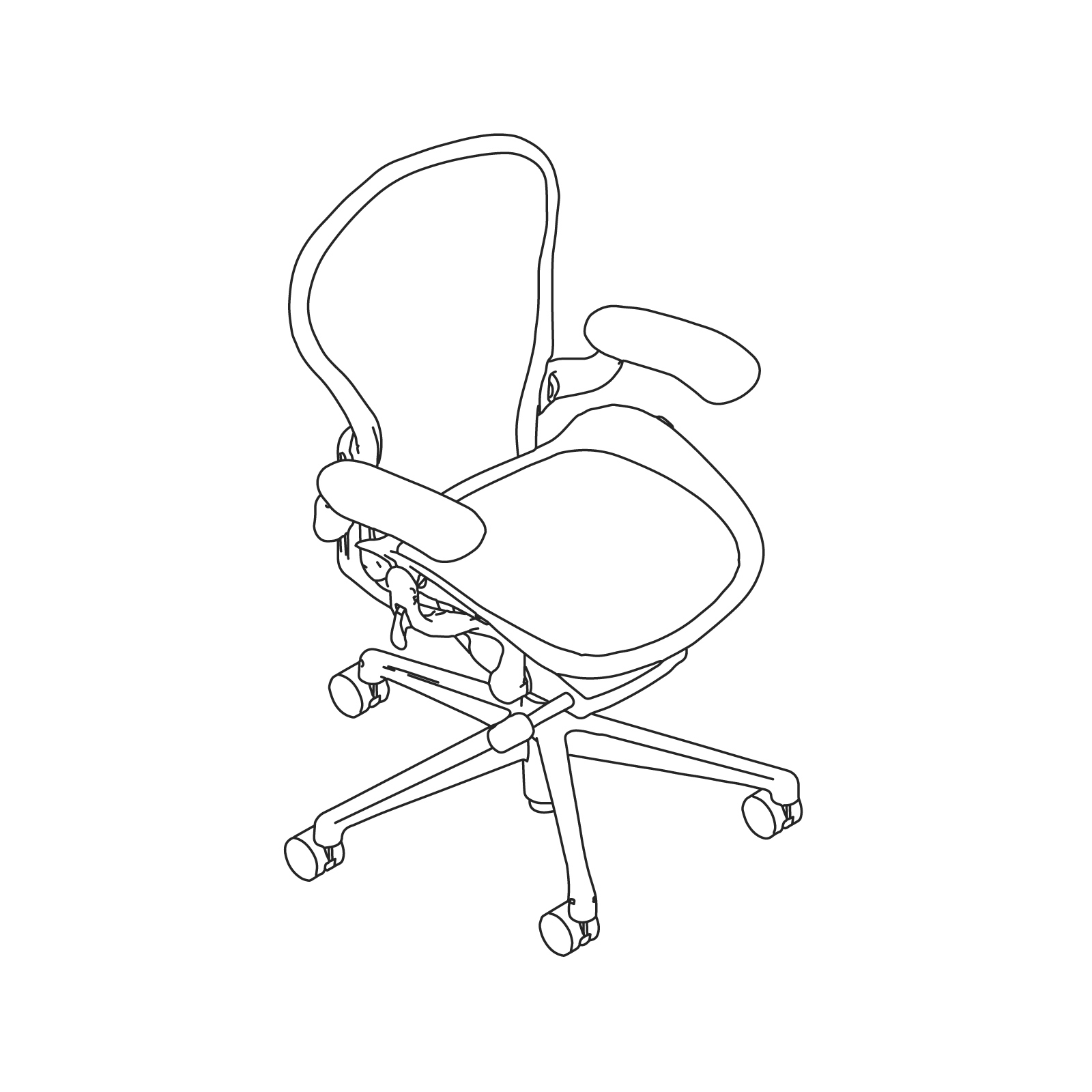 Een lijntekening - Aeron-stoel–Formaat A–In hoogte verstelbare armleuningen