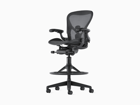 Front-angle view of an Aeron Stool in dark gray.