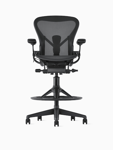 Front view of an Aeron Stool in dark gray.
