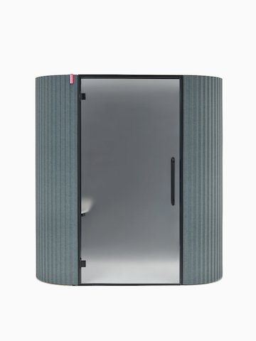 A front view of a Bay Work Pod Pro with a frosted door and a lit occupancy indicator.