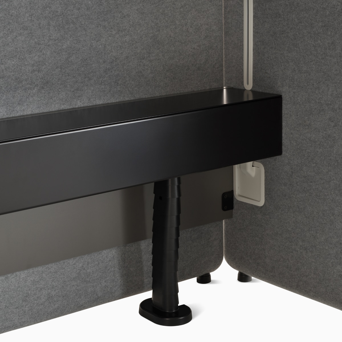 Detail of black standard capacity lower tray on Bound Workplace Solutions.