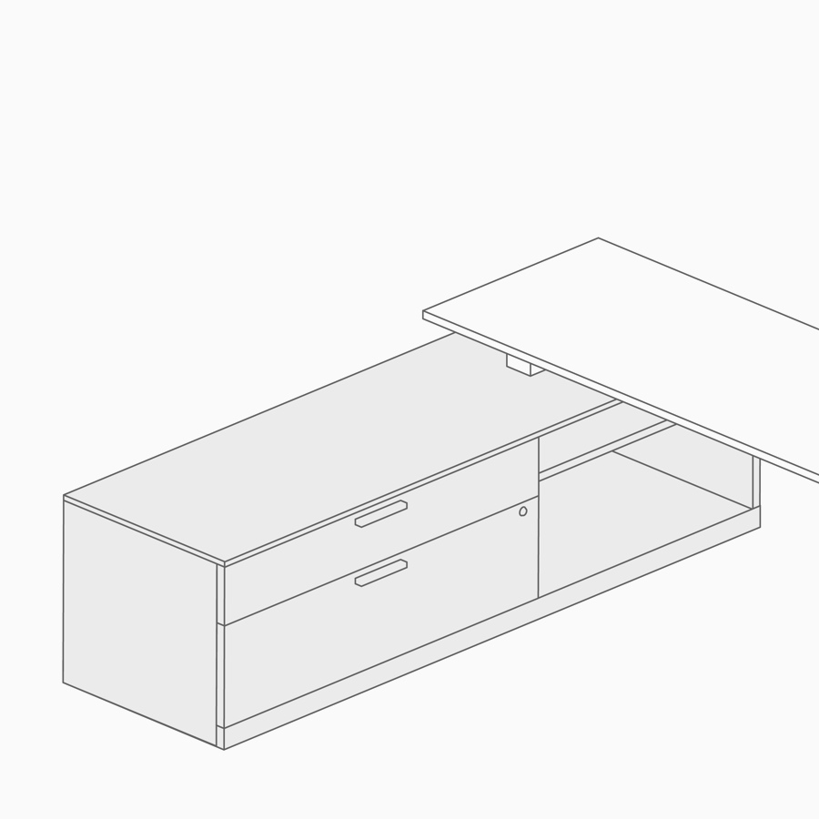 A line drawing of Canvas Channel's freestanding lower storage.