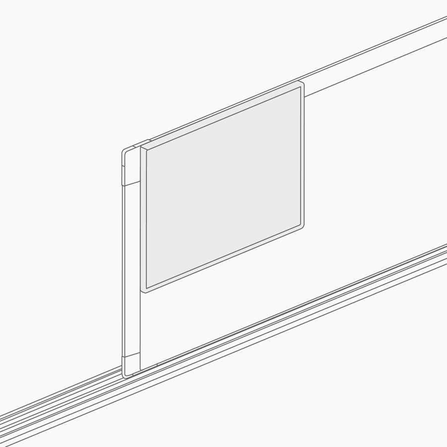 A line drawing of a screen-attached markerboard.