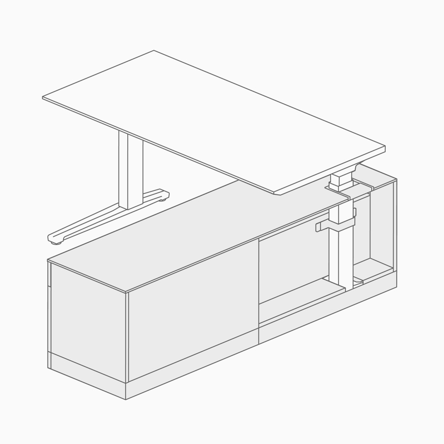 A line drawing of lower storage with power routing.