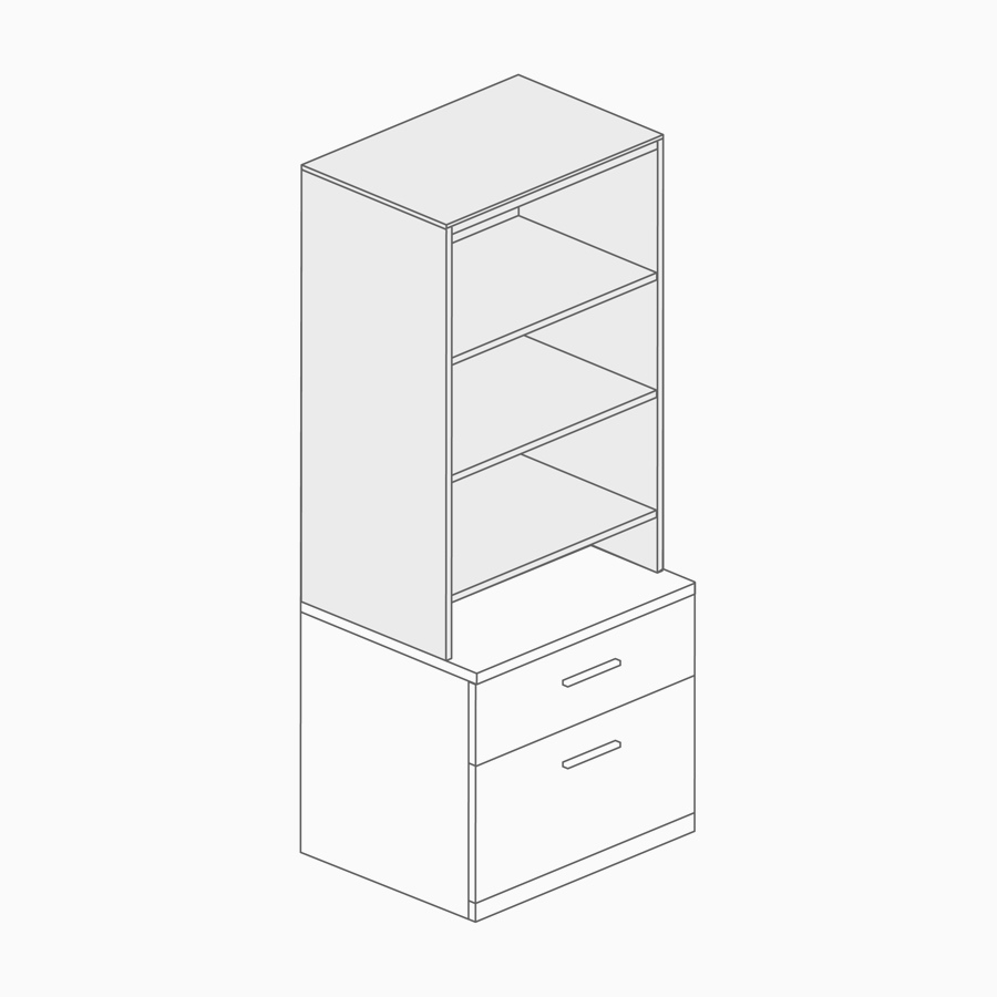 A line drawing of tower storage attached to lower storage.