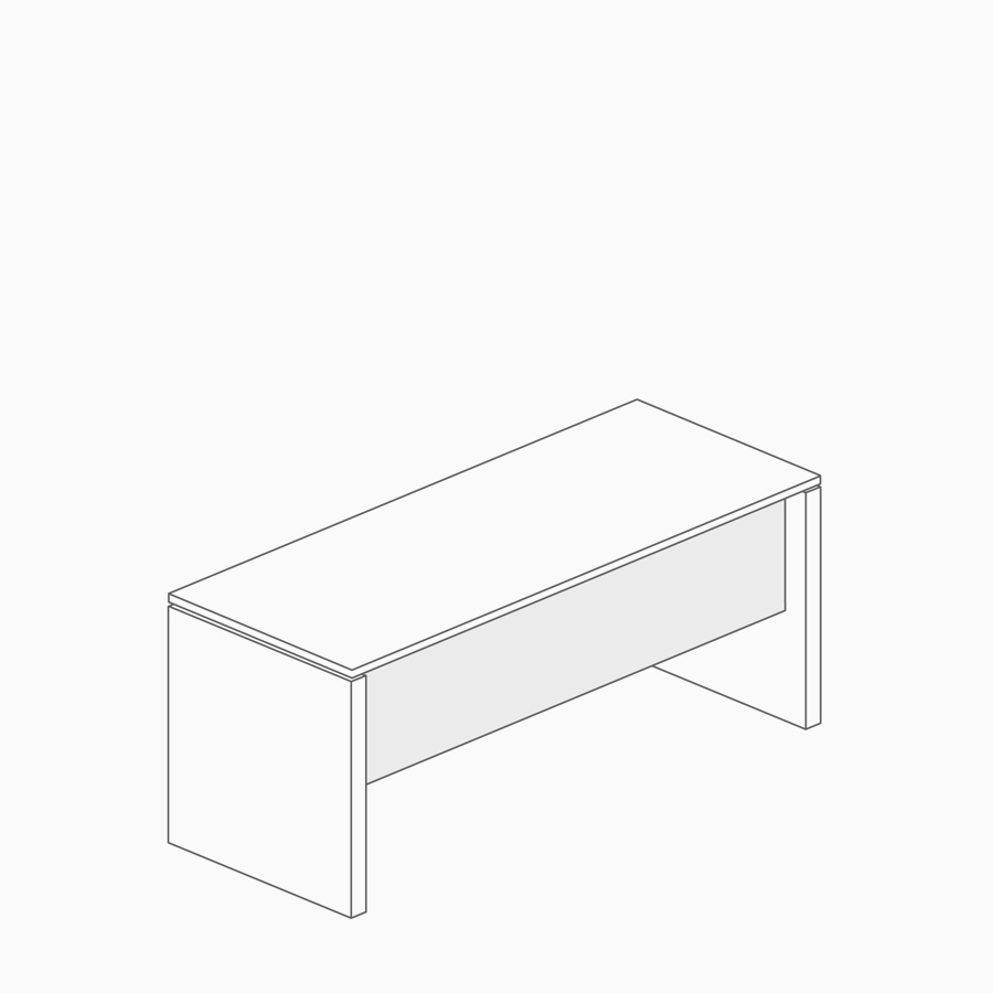 A line drawing of a modesty panel attached to a work surface.