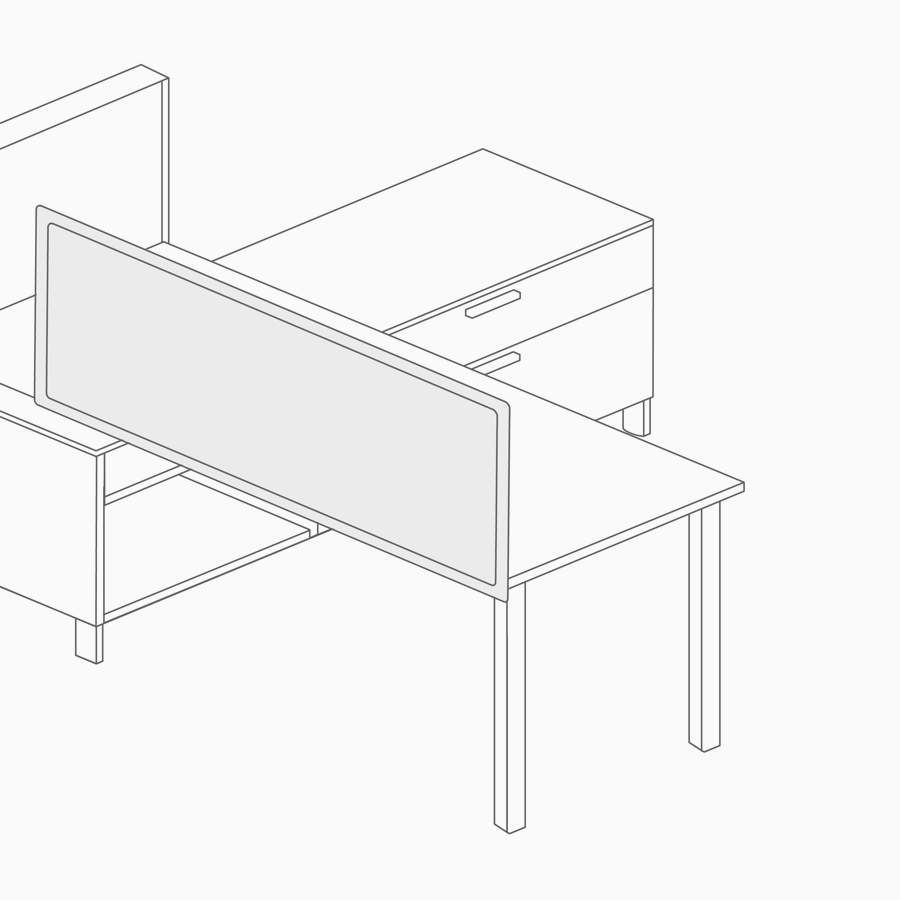 A line drawing of a boundary screen attached to a work surface.