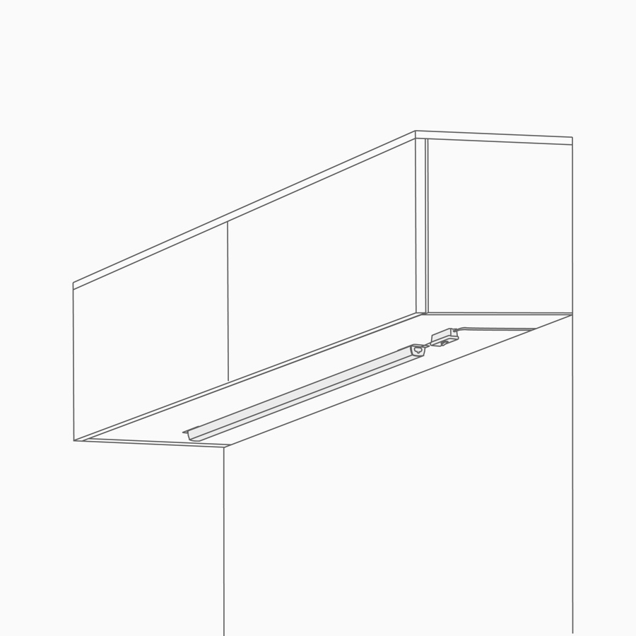 A line drawing of undercabinet lighting beneath upper storage.