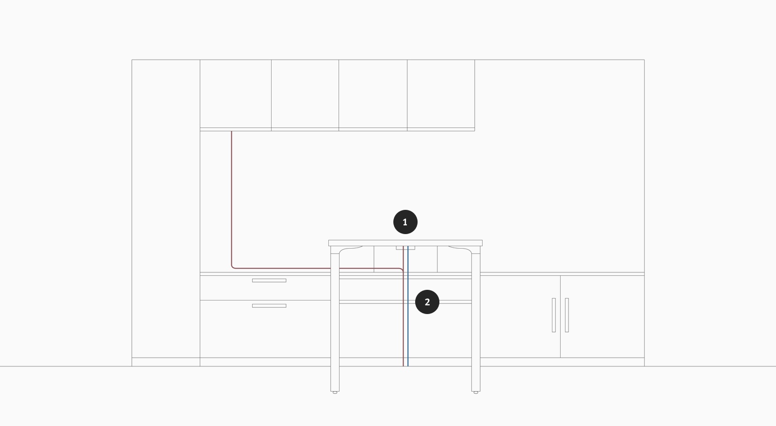 A line drawing of power and data routing through a Canvas Private Office wall.