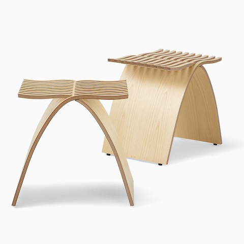 Two views of a light ash Capelli Stool.
