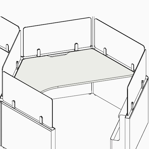 A line drawing of a hex shape surface.