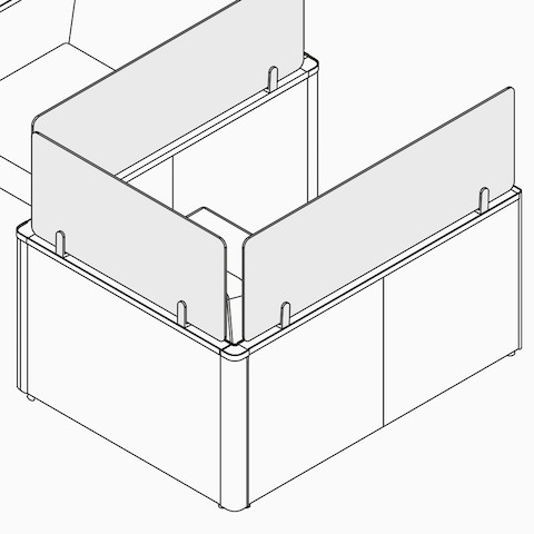 A line drawing of a screen attached to the top of a Catena Office Landscape frame.
