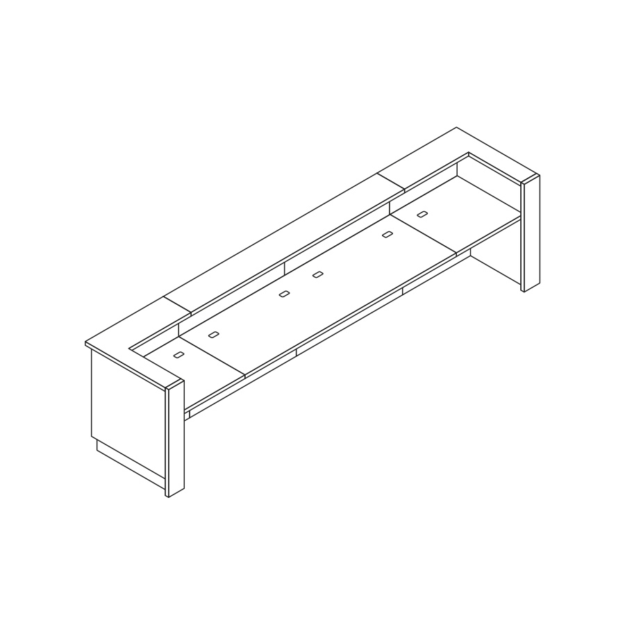 A line drawing of a Commend Nurses Station with a forty-two-inch-high structure and surface power cutouts.