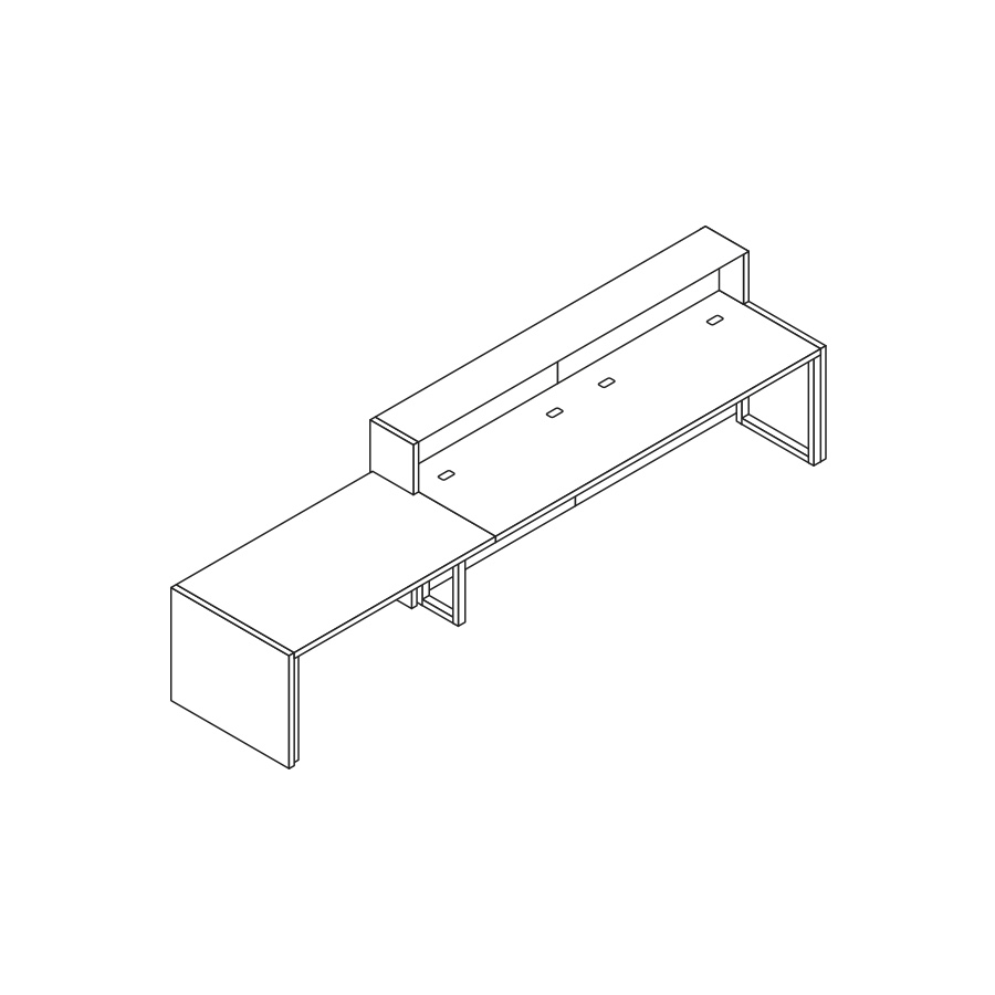 A line drawing of Commend Nurses Station with a forty-two inch high structure and an approach peninsula.