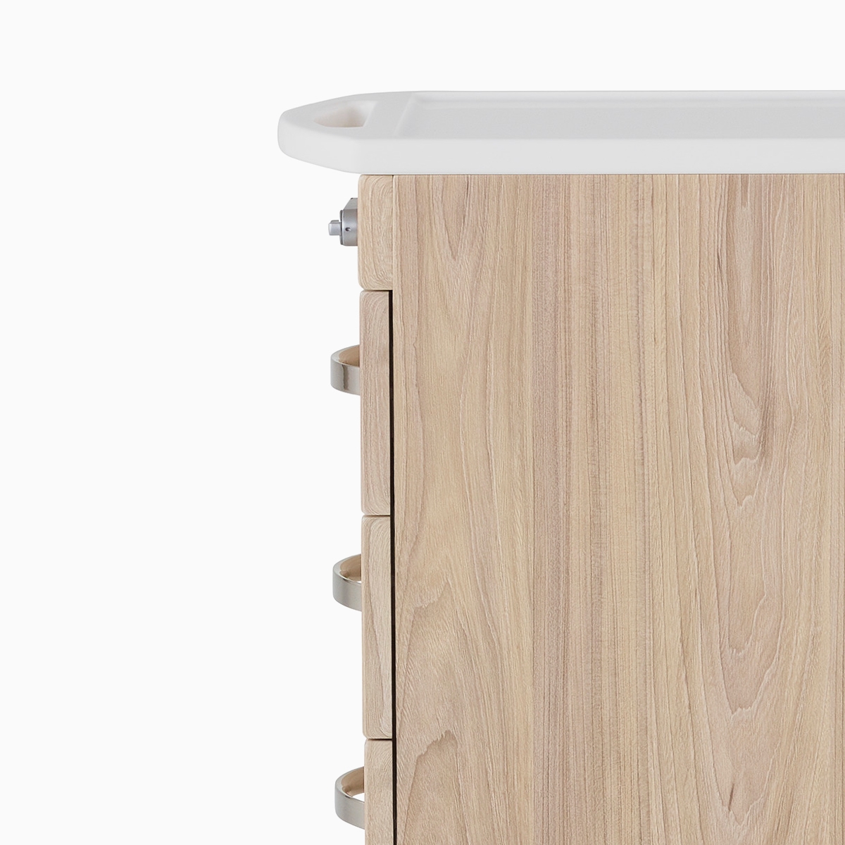 A Compass casework 4-drawer supply cart in a warm elm finish.