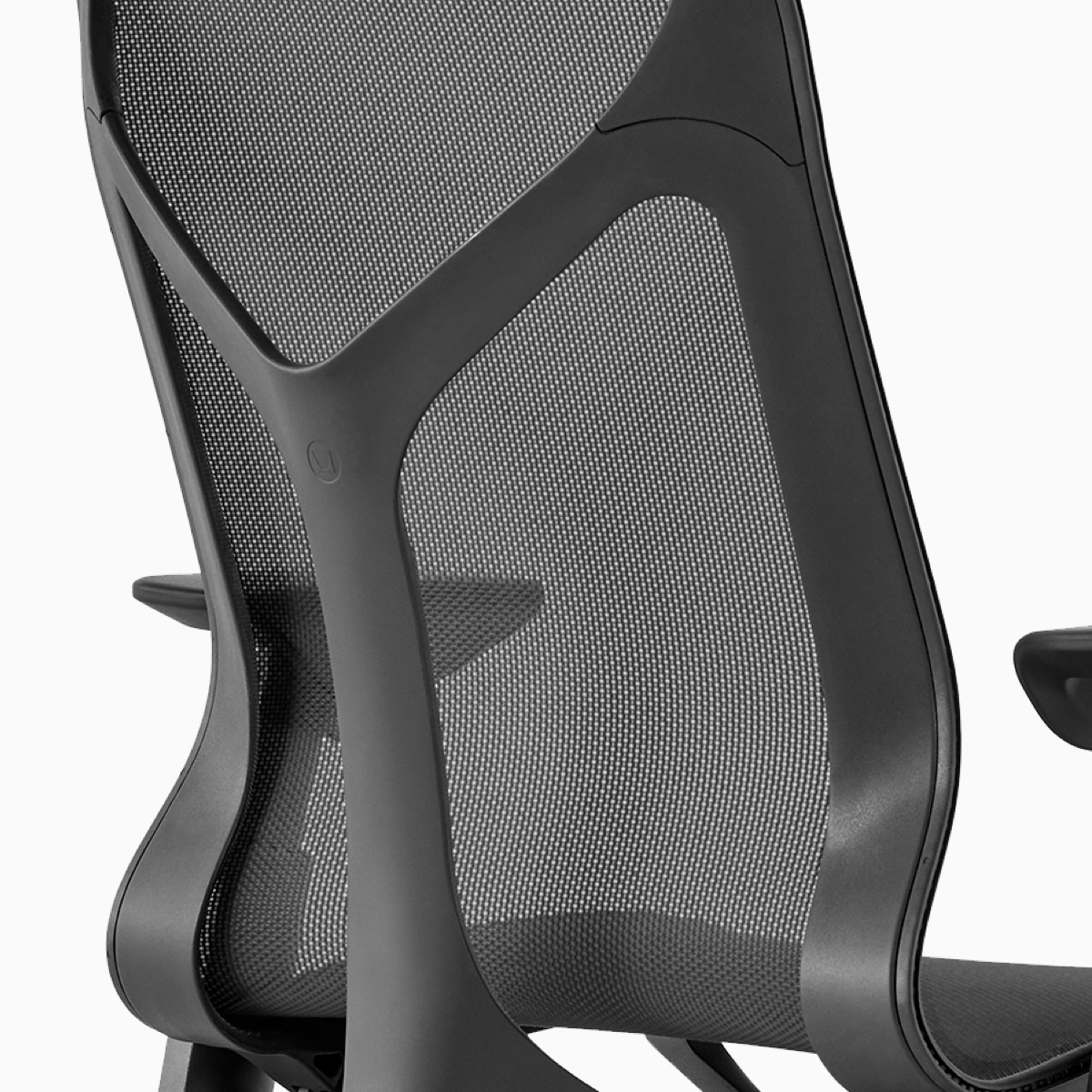 Back view of a graphite mid-back Cosm Chair.
