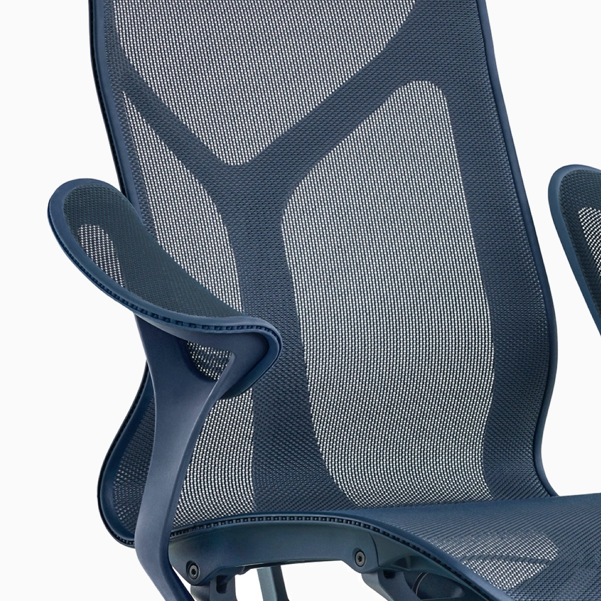 Front view of a navy mid-back Cosm Chair.
