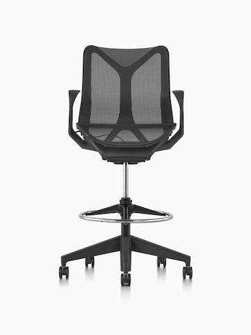 A low-back Cosm ergonomic stool in Graphite dark gray, viewed from the front.