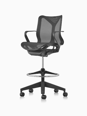 A low-back Cosm ergonomic stool in Graphite dark gray, viewed from an angle.