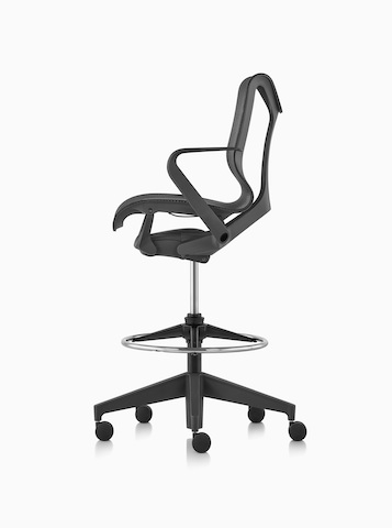 A side view of a low-back Cosm ergonomic stool in Graphite dark gray.