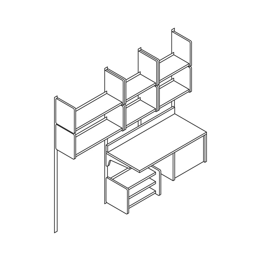 A line drawing of Co/Struc casework in a supply storage area for materials management.