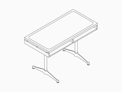 Line drawing of an Eames 2500 Series Executive Desk. 
