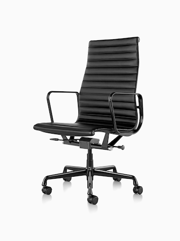 Black Eames Aluminum Group Chair. Select to go to the Eames Aluminum Group Chairs product page.