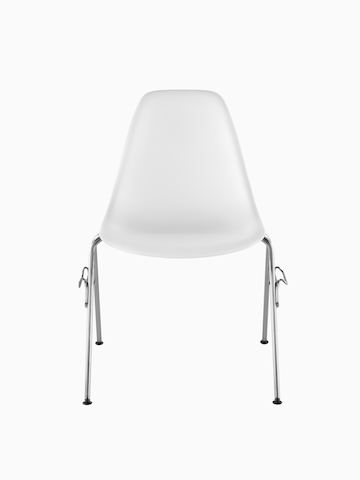 White Eames Molded Plastic Chair with stacking base.