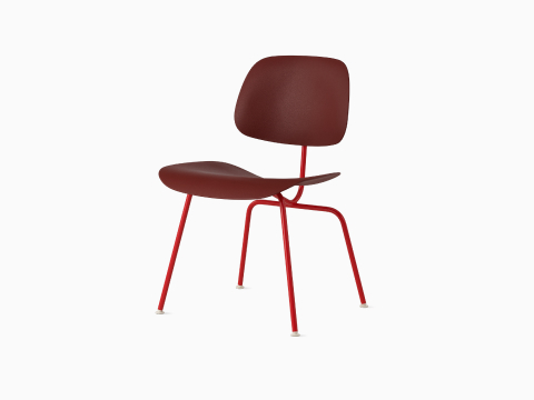 Angle view of the Red Eames Molded Plastic Dining Chair EC-127