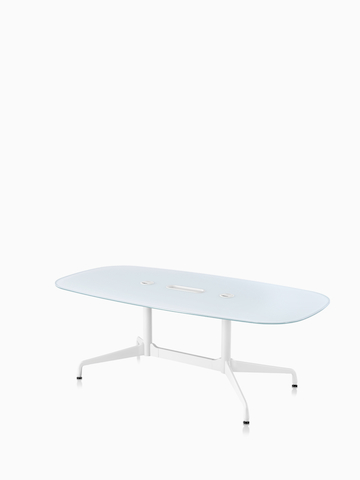 An oval Eames conference table. Select to go to the Eames Tables product page.