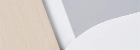 Detail collage of Ethospace materials with a tile in an ash finish and a surface in a white finish.