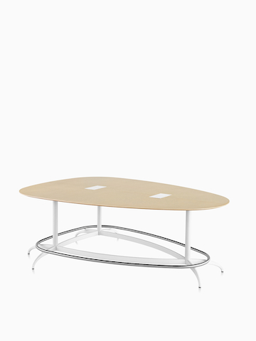 A teardrop-shaped Exclave conference table.