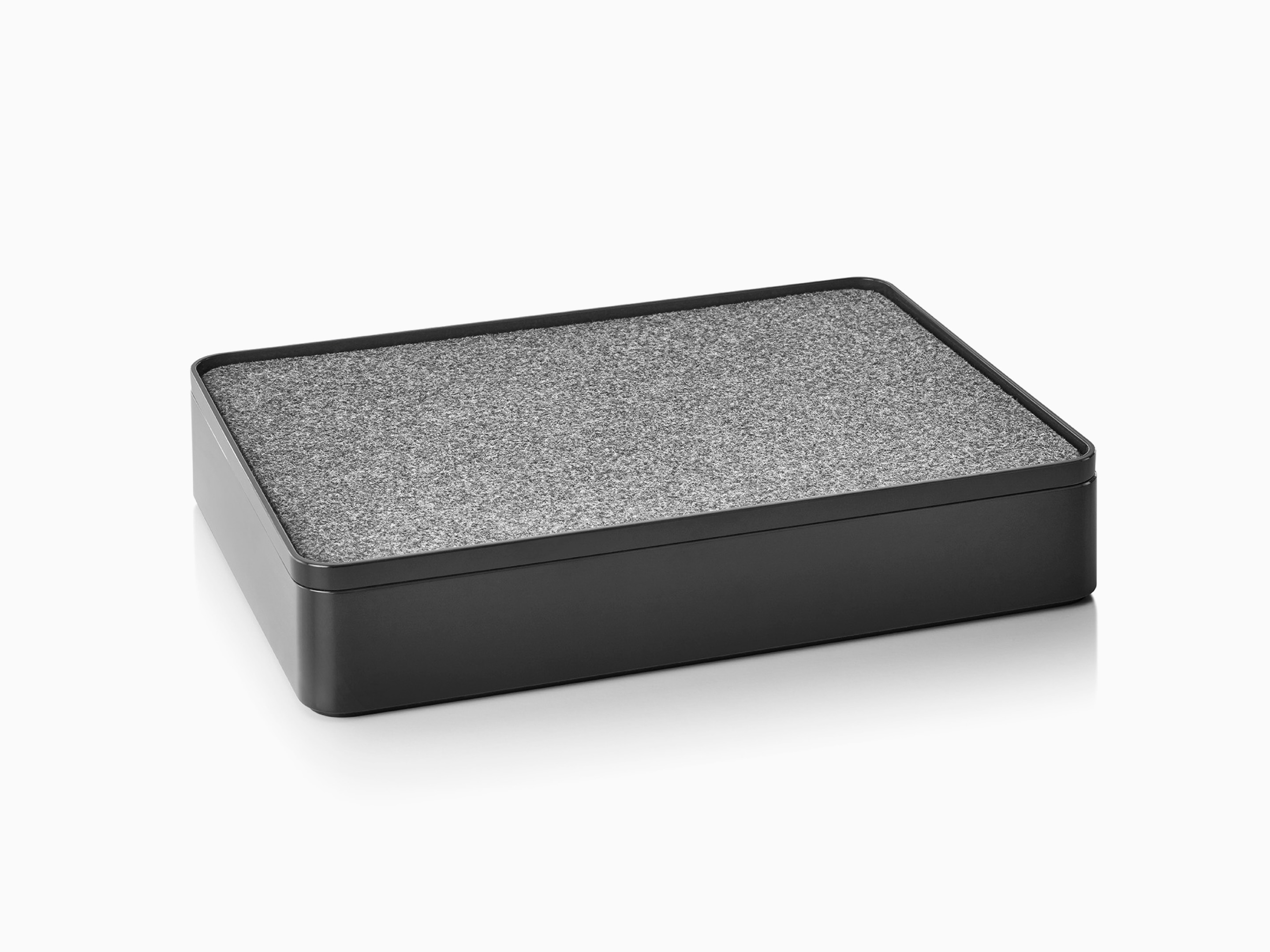 A black Formwork Short Bin with a non-skid liner used as a lid.